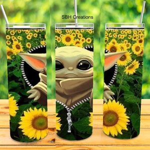 1- 20oz Baby Yoda  insulated Tumbler with sliding lid and 2 straws